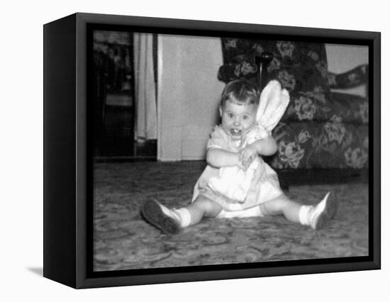 One Year Old Girl Hugs Her Bunny Tight, Ca. 1954-null-Framed Stretched Canvas