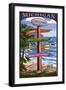 Onekama, Michigan - Sign Post-Lantern Press-Framed Art Print