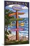 Onekama, Michigan - Sign Post-Lantern Press-Mounted Art Print