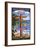 Onekama, Michigan - Sign Post-Lantern Press-Framed Art Print