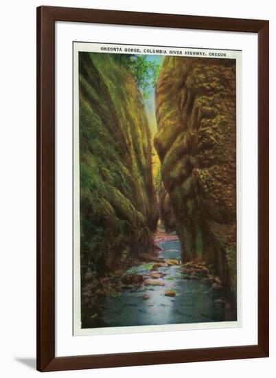 Oneonta Gorge in Columbia River Gorge - Columbia River, OR-Lantern Press-Framed Art Print