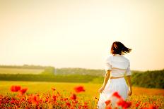 Girl Stands in Poppy Field-ongap-Photographic Print