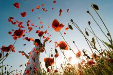 Mother and Son Stand in Poppy Field-ongap-Photographic Print