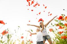 Mother and Son Stand in Poppy Field-ongap-Photographic Print