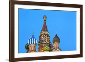 Onion Domes of St. Basil's Cathedral in Red Square Illuminated at Night, Moscow, Russia, Europe-Martin Child-Framed Photographic Print