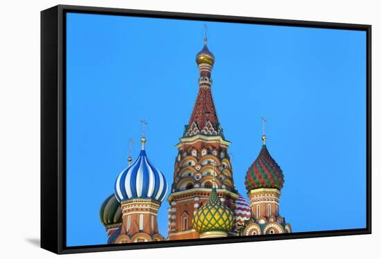 Onion Domes of St. Basil's Cathedral in Red Square Illuminated at Night, Moscow, Russia, Europe-Martin Child-Framed Stretched Canvas