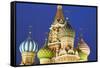 Onion Domes of St. Basil's Cathedral in Red Square Illuminated at Night, Moscow, Russia, Europe-Martin Child-Framed Stretched Canvas