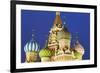 Onion Domes of St. Basil's Cathedral in Red Square Illuminated at Night, Moscow, Russia, Europe-Martin Child-Framed Photographic Print