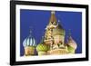 Onion Domes of St. Basil's Cathedral in Red Square Illuminated at Night, Moscow, Russia, Europe-Martin Child-Framed Photographic Print