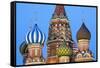 Onion Domes of St. Basil's Cathedral in Red Square Illuminated in the Evening, Moscow, Russia-Martin Child-Framed Stretched Canvas