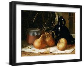 Onions, a Jug and a Ceramic Pot on a Tablecloth-Harry Brooker-Framed Giclee Print