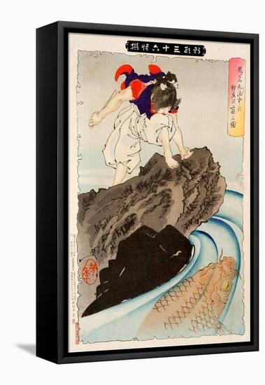 Oniwaka Observing the Great Carp in the Pond, Thirty-Six Transformations-Yoshitoshi Tsukioka-Framed Stretched Canvas