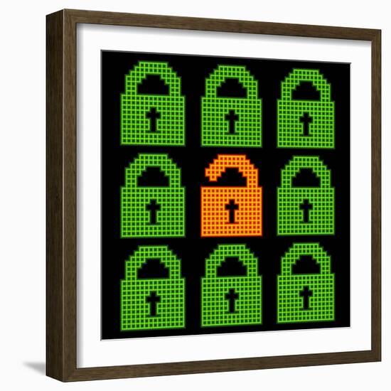 Online Web Security Concept Represented in 8-Bit Pixel-Art Padlock Icons-wongstock-Framed Art Print