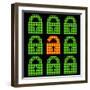 Online Web Security Concept Represented in 8-Bit Pixel-Art Padlock Icons-wongstock-Framed Art Print