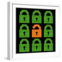 Online Web Security Concept Represented in 8-Bit Pixel-Art Padlock Icons-wongstock-Framed Art Print