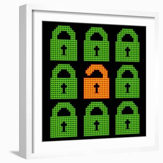 Online Web Security Concept Represented in 8-Bit Pixel-Art Padlock Icons-wongstock-Framed Art Print