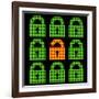 Online Web Security Concept Represented in 8-Bit Pixel-Art Padlock Icons-wongstock-Framed Art Print