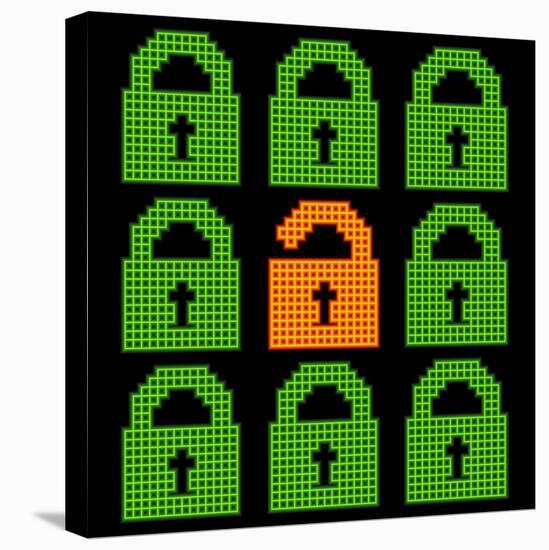 Online Web Security Concept Represented in 8-Bit Pixel-Art Padlock Icons-wongstock-Stretched Canvas