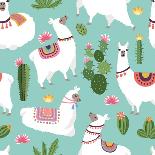 Llama and Cactus Pattern-ONYXprj-Laminated Art Print