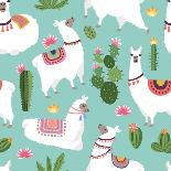 Llama and Cactus Pattern-ONYXprj-Framed Stretched Canvas