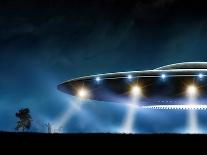 3D Rendering of Flying Saucer Ufo on Night Background-oorka-Laminated Art Print