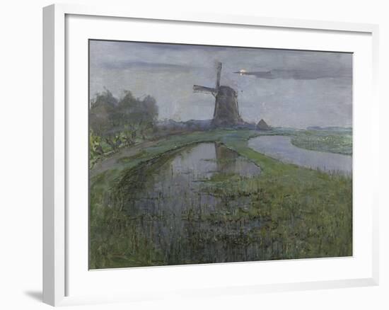 Oostzijdse Mill Along the River Gein by Moonlight, C. 1903-Piet Mondriaan-Framed Art Print