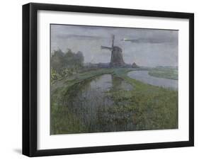 Oostzijdse Mill Along the River Gein by Moonlight, C. 1903-Piet Mondriaan-Framed Art Print