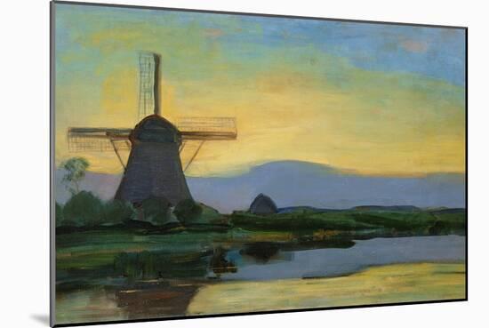 Oostzijdse Mill with Extended Blue, Yellow and Purple Sky, C.1907-Early 1908-Piet Mondrian-Mounted Giclee Print