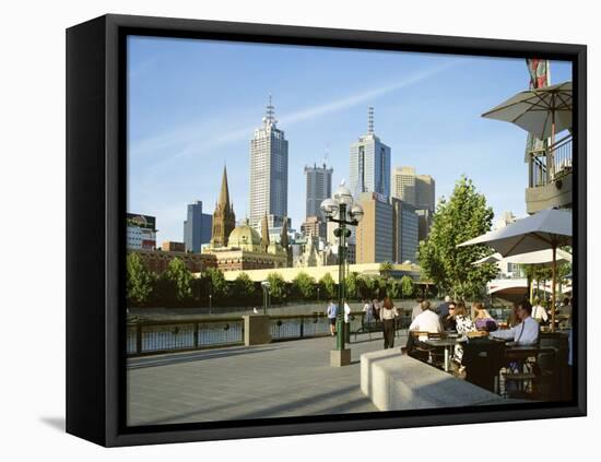 Open Air Cafe, and City Skyline, South Bank Promenade, Melbourne, Victoria, Australia-Peter Scholey-Framed Stretched Canvas