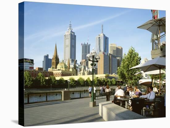 Open Air Cafe, and City Skyline, South Bank Promenade, Melbourne, Victoria, Australia-Peter Scholey-Stretched Canvas