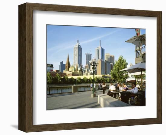 Open Air Cafe, and City Skyline, South Bank Promenade, Melbourne, Victoria, Australia-Peter Scholey-Framed Photographic Print