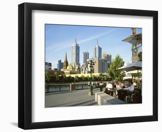 Open Air Cafe, and City Skyline, South Bank Promenade, Melbourne, Victoria, Australia-Peter Scholey-Framed Photographic Print