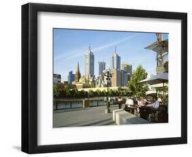 Open Air Cafe, and City Skyline, South Bank Promenade, Melbourne, Victoria, Australia-Peter Scholey-Framed Photographic Print