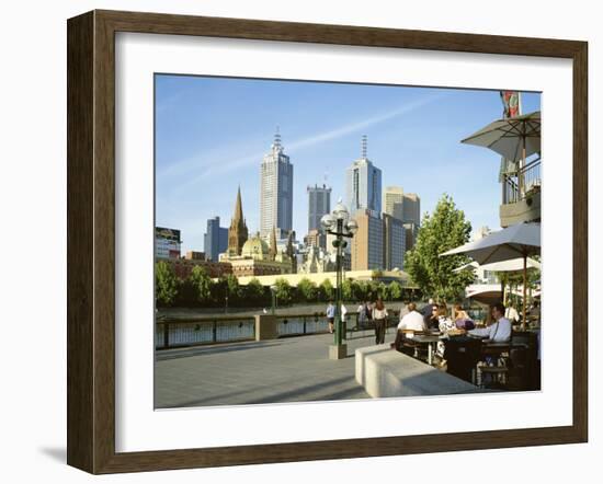 Open Air Cafe, and City Skyline, South Bank Promenade, Melbourne, Victoria, Australia-Peter Scholey-Framed Photographic Print