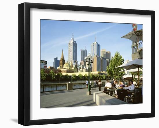 Open Air Cafe, and City Skyline, South Bank Promenade, Melbourne, Victoria, Australia-Peter Scholey-Framed Photographic Print