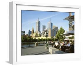 Open Air Cafe, and City Skyline, South Bank Promenade, Melbourne, Victoria, Australia-Peter Scholey-Framed Photographic Print