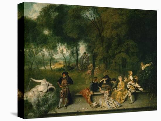 Open Air Party-Jean Antoine Watteau-Stretched Canvas