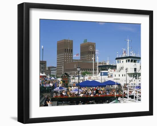 Open Air Restaurants around Harbour, with the Town Hall Behind, Oslo, Norway, Scandinavia, Europe-Richardson Rolf-Framed Photographic Print