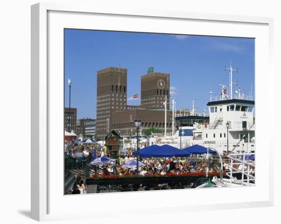 Open Air Restaurants around Harbour, with the Town Hall Behind, Oslo, Norway, Scandinavia, Europe-Richardson Rolf-Framed Photographic Print