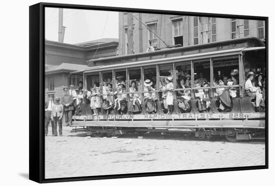 Open Air Trolley of Brooklyn Rapid Transit Is Passenger Packed-null-Framed Stretched Canvas