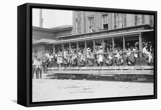 Open Air Trolley of Brooklyn Rapid Transit Is Passenger Packed-null-Framed Stretched Canvas