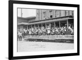 Open Air Trolley of Brooklyn Rapid Transit Is Passenger Packed-null-Framed Art Print