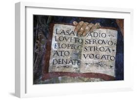 Open Book in Hand of St Anthony Detail, Church of St Lawrence, Paggese, Marche, Italy-null-Framed Giclee Print