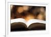 Open Book on Wooden Table with Bokeh Effect in the Background-Chris_Elwell-Framed Photographic Print