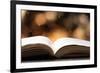 Open Book on Wooden Table with Bokeh Effect in the Background-Chris_Elwell-Framed Photographic Print