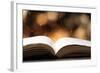 Open Book on Wooden Table with Bokeh Effect in the Background-Chris_Elwell-Framed Photographic Print