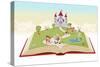 Open Book with Cartoon Princesses and Princes in Front of a Castle.-Denis Cristo-Stretched Canvas