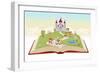 Open Book with Cartoon Princesses and Princes in Front of a Castle.-Denis Cristo-Framed Premium Giclee Print