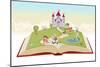 Open Book with Cartoon Princesses and Princes in Front of a Castle.-Denis Cristo-Mounted Premium Giclee Print