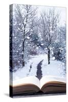 Open Book with Winter Woodland Background and falling Snow-Chris_Elwell-Stretched Canvas